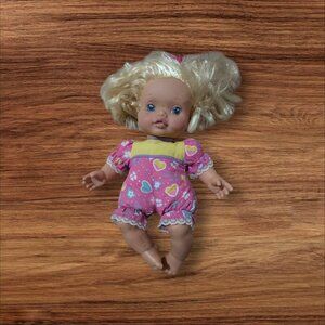 Vintage Kenner Baby Go Bye Bye Doll 1995 Blonde Hair Blue Eyes Pink Heart  12"